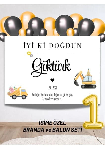 Bkmc Party Isimli Iş Arabası Konseptli Balonlu Doğum Günü Duvar Brandası 40 Balon-Yaş Balonu