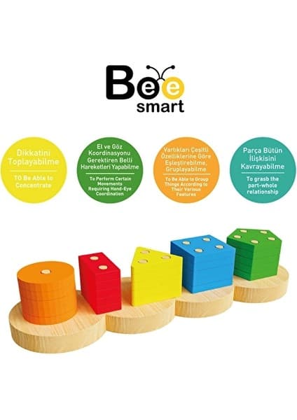 Bee Smart Ahşap Geometrik Bul-Tak Eğitici Oyuncak Strateji ve Zeka Geliştirici Özellikler ile 1