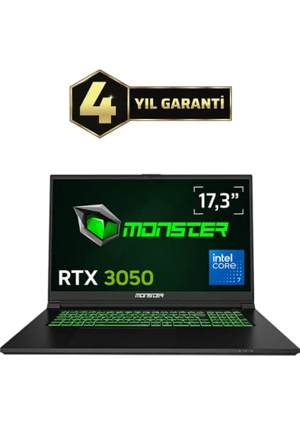 Monster Abra A7 V15.6.4 Intel Core 7 250H 16 GB RAM 1 TB SSD 4 GB RTX 3050 FreeDOS 17,3" 144 Hz Oyun Bilgisayarı