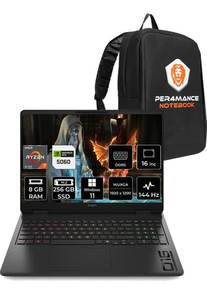 HP Omen 16 Ryzen AI 7 350 RTX 5060 8GB 8GB RAM 256GB SSD 16 Fiyatı