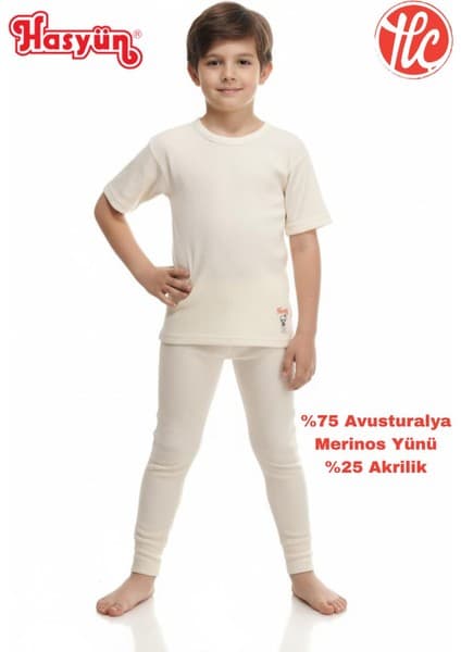 Hasyün Unisex Çocuk %75 Yün Sıcak Tutan Terletmez Yün Tek Don