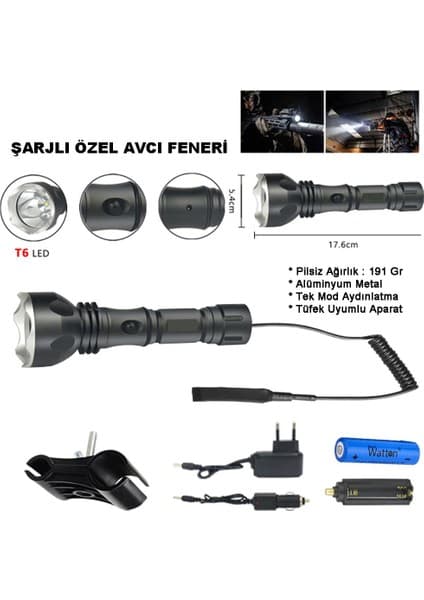 Colezium Orjinal 600 Lümen Tx6 Şarjlı Özel Avcı Feneri Fiyatı