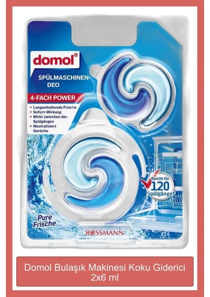 Domol Bulaşık Makinası Kokusu 2x6 ml Saf Tazelik 120 Yıkama Pratik Klipsli Tutucu Özelliği