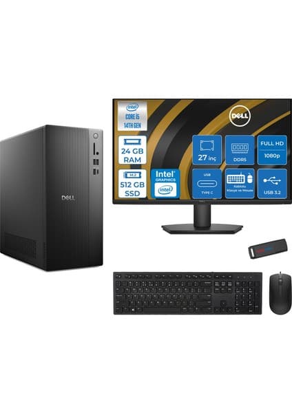 Dell Tower ECT1250 Intel Core I5 14400 24GB Ddr5 512GB SSD UHD Graphics 730 27" Mon WIN11PRO