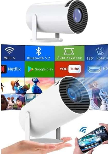 Sinema Projektörü Android HDMI USB Wifi Ses Çıkışlı Ayaklı Projeksiyon Taşınabilir -
