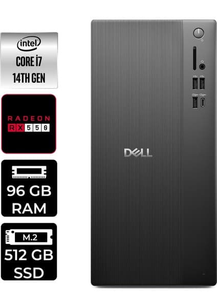 Dell Tower ECT1250 i7 14700 Masaüstü Bilgisayar 96GB RAM 512GB SSD Win11 Pro + Per4 USB
