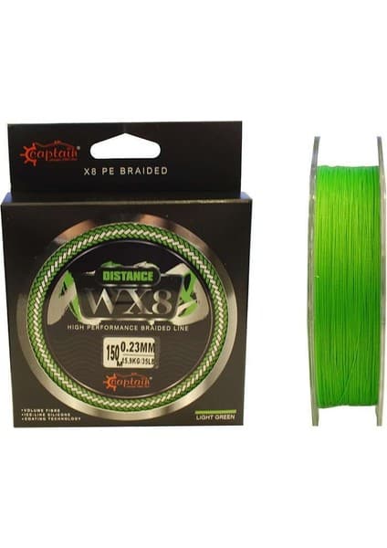 Captain Distance WX8 Örgü Spin İp Misina 150mt Light Green 0.10