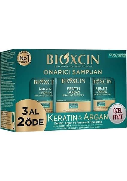 Keratin & Argan Onarıcı Bakım Şampuan 300 ml 3 Al 2 Öde - Yıpranmış ve Hassas