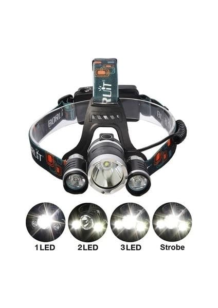 Çerçici Boruit T6 Kafa Feneri 5000 Lumens 3xcree Xm-T6+2r5