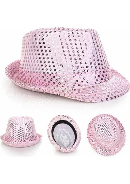 Magicool Pembe Payetli Disco Parti Şapkası Yetişkin Işıltılı Fötr