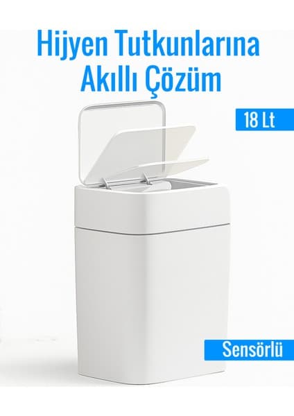 PremiumPort Otomatik Sensörlü 18L Çöp Kovası, Sessiz ve Antibakteriyel
