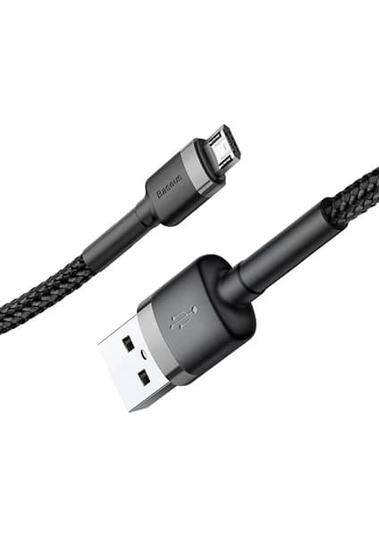 Baseus Cafule 1 m USB to Micro USB 2.4A Şarj Kablosu Gri-Siyah Hızlı Şarj Destekli