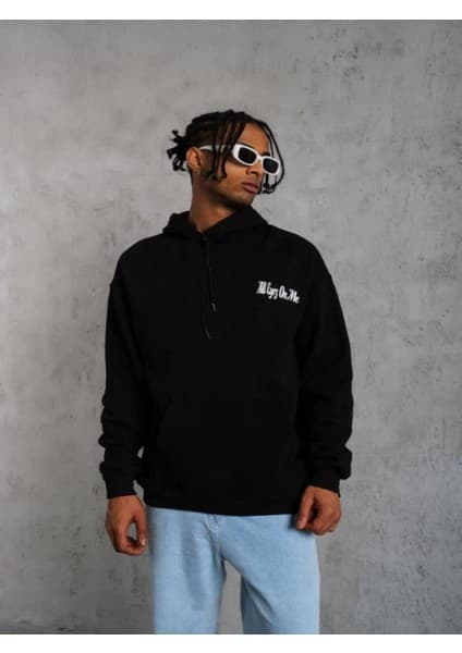 Efnaz Style Erkek Oversize Üç Iplik Kapüşonlu Sweat – Siyah Kol ve Etek Ribana Detaylı, Ön ve Sırt