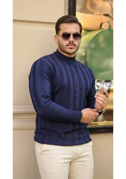Efnaz Style Erkek Yarım Balıkçı Yaka Kabartma Desenli