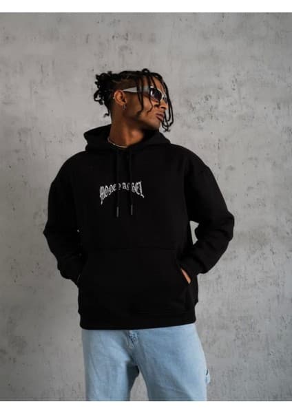 Efnaz Style Erkek Kordon Ipli Baskılı Kapüşonlu Sweatshirt -