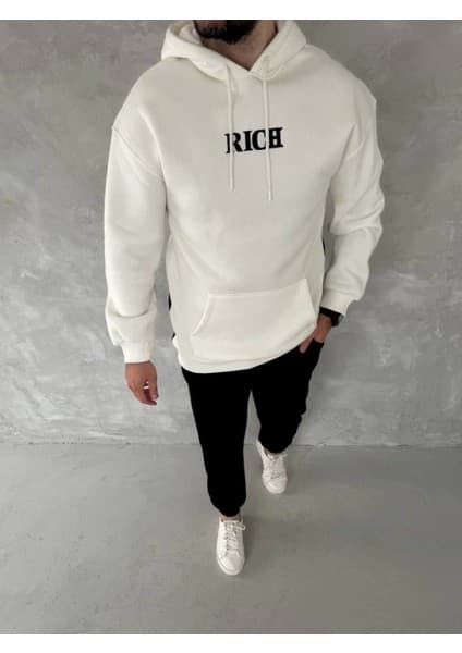Efnaz Style Uzun Kol Kapşonlu Göğüs Baskılı Sweatshirt -