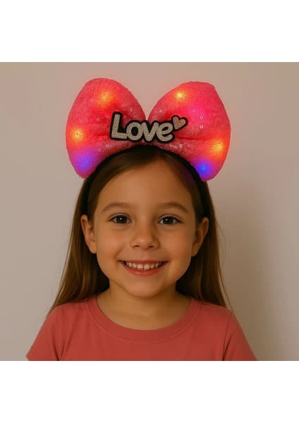 Eco Port LED Işıklı Love Yazılı Fuşya Fiyonk Taç – Kız Çocuk Parti