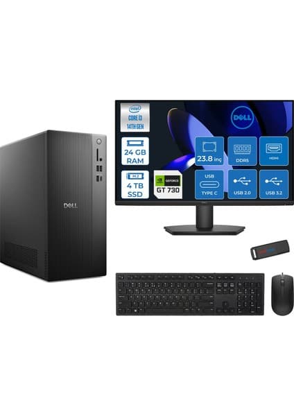 Dell Tower ECT1250 Intel Core I3 14100 24GB Ddr5 4tb SSD 2GB/GT730 23.8" Mon Freedos Kurumsal