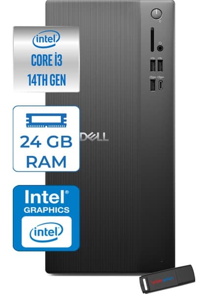 Dell Tower ECT1250 Intel Core I3 14100 24GB Ddr5 2tb SSD UHD Graphics 730 Freedos Kurumsal Masaüstü