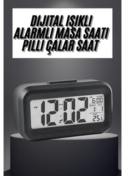 Gece Dijital Masa Saati Pilli Çalar Saat LED Ekranlı Çok Renkli 2 Parçalı Modern