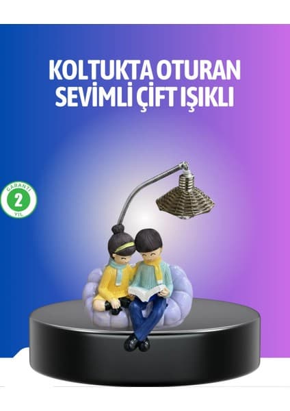 Enco Store Kitap Okuyan Çift Figürlü Gece Lambası Romantik Dekoratif Masa