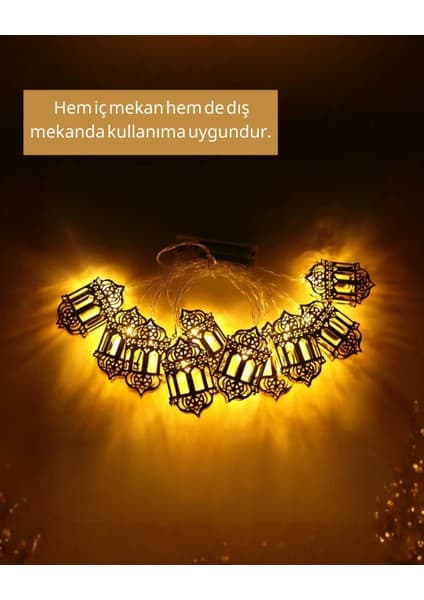 Enco Store Ramazan Işıkları Pilli Altın Fener Tasarımlı Dekoratif LED