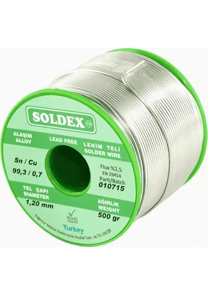 Sn: 99.3 - Cu: 0.7 - 500 Gr, 1 mm - Kurşunsuz, Gümüşsüz Lehim