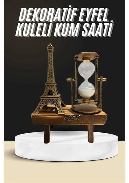 Motto Ticaret Retro Eyfel Kulesi ve Kum Saati Dekoratif Ahşap Görünümlü Masa