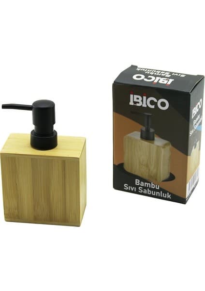 Motto Ticaret Dikdörtgen Ahşap Bambu Sıvı Sabunluk Siyah Plastik Pompa 5.8 x 9.9cm - Y: 10CM