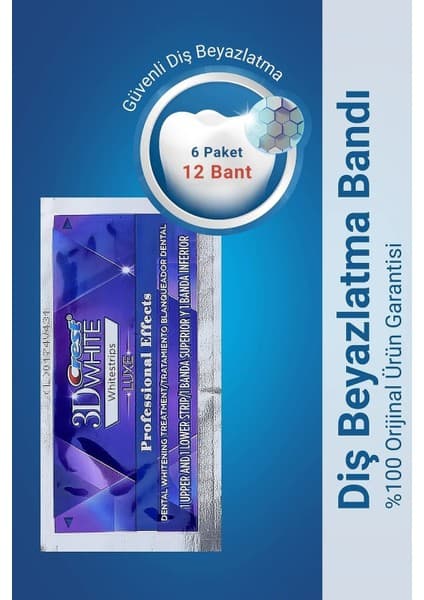 Crest 3D White Diş Beyazlatma Bantları 12 Bant - 6 Paket Beyazlatıcı Etki ile Güvenli