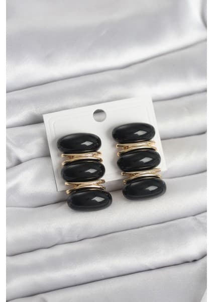 Siyah Vintage Model Gold Renk Kadın Küpe 5886 -