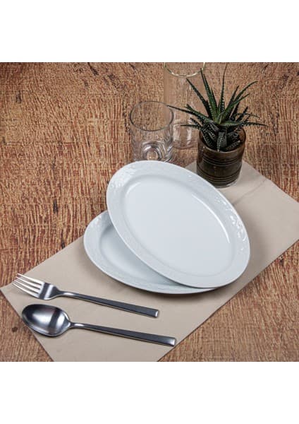 Güral Porselen Bahar Dalı 2 Adet 25 cm Beyaz Porselen Kayık Tabak Modern