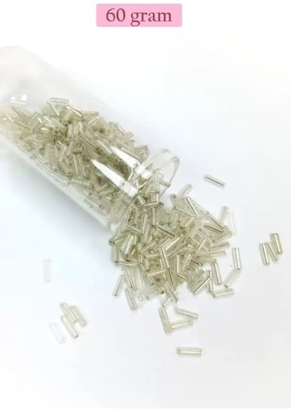 Uzun Boru Kesme Boncuk Çap 2mm Uzunluk 10 mm - 60 Gram - Gümüş -