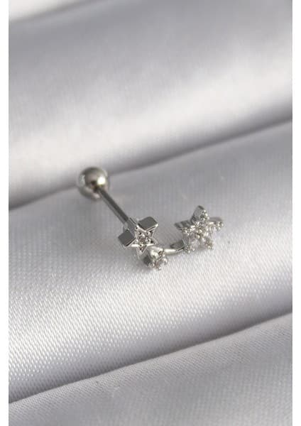 Clariss 316L Çelik Gümüş Renk Zirkon Taşlı Yıldız Tragus