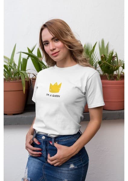 Kadın Özel Baskılı Modern Fit %100 Pamuk Bisiklet Yaka T-Shirt Mariposa