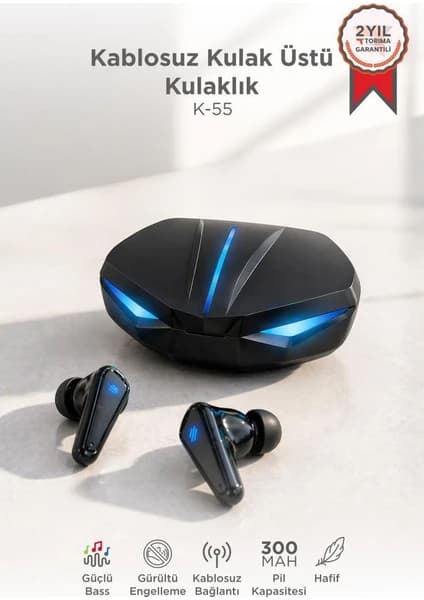 Torima Bluetooth Kulaklık Led Işıklı Oyuncu Kulaklığı K55 Siyah