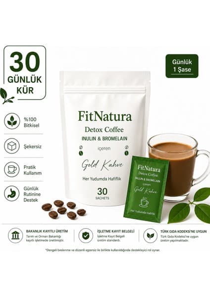 Fitnatura Gold Kahve İnülin ve Bromelain 150 gr Türkiye Menşeli Dengeli Lezzetli