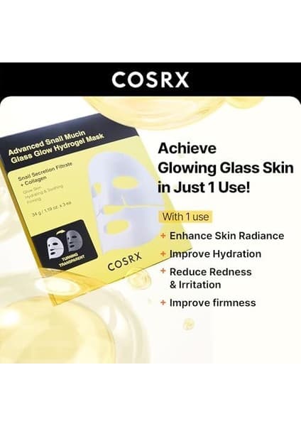 Cosrx Advanced Snail Mucin Glass Glow Hydrogel Mask 34G / Fiyatı