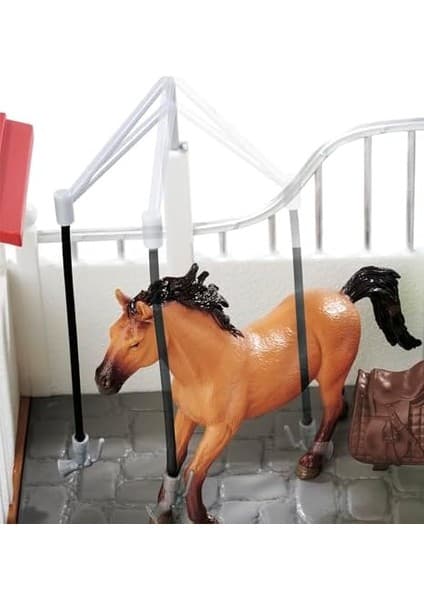 Prime 104342646, At Ahırı Oyun Çiftliği, At ve Kedi Figürü, Açılabilir Parçalar, Aksesuarlı, Rol