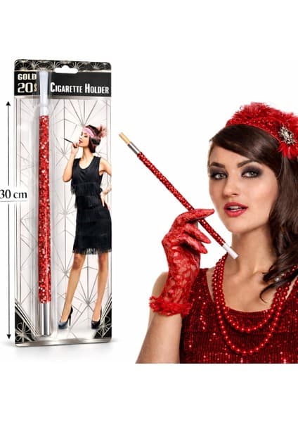 30 cm Kırmızı Payetli Sigara Tutacağı – 1920’LER Gatsby Parti