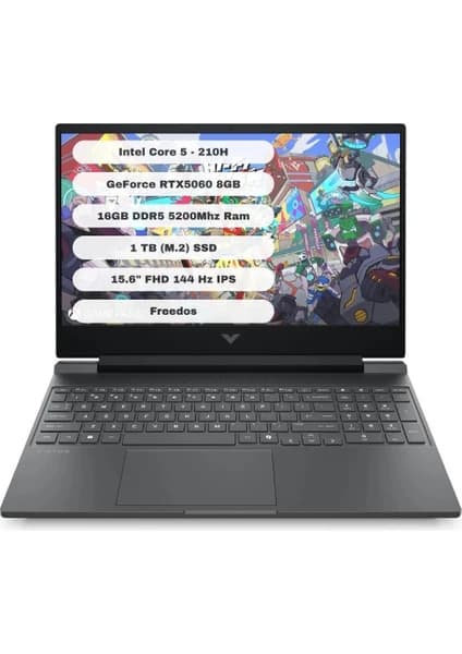 HP Victus Gaming Intel Core 5 210H 16GB 1TB SSD RTX5060 Freedos 15.6" FHD Taşınabilir Bilgisayar C21SGEA