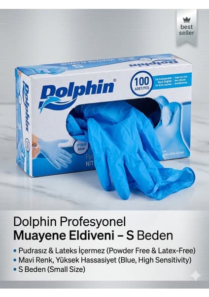 Dolphin Nitril Mavi Renk Pudrasız Muayene Eldiveni 100*1 S