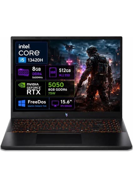 Acer Nitro V 15 ANV15-52 Intel Core i5 13420H 8GB 512GB SSD RTX5050 Freedos 15.6'' 165Hz