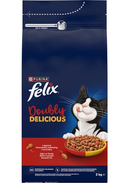Felix Çifte Lezzet Sığır Etli Kedi Maması 2 kg Kuru Mama Karışık Tat Yetişkin Kedi
