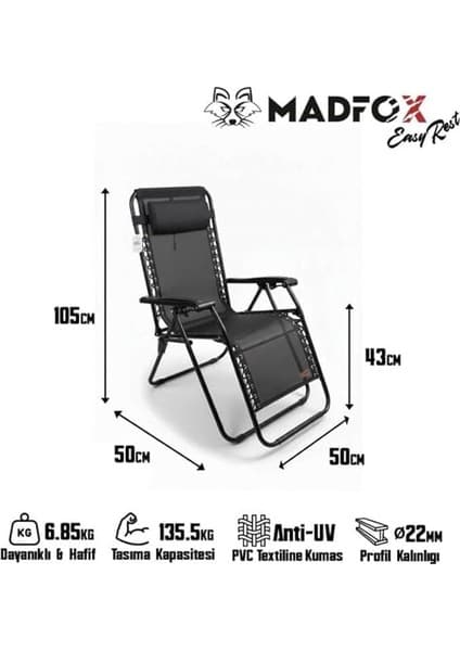 Easyrest Katlanır Şezlong Sandalye (Siyah
