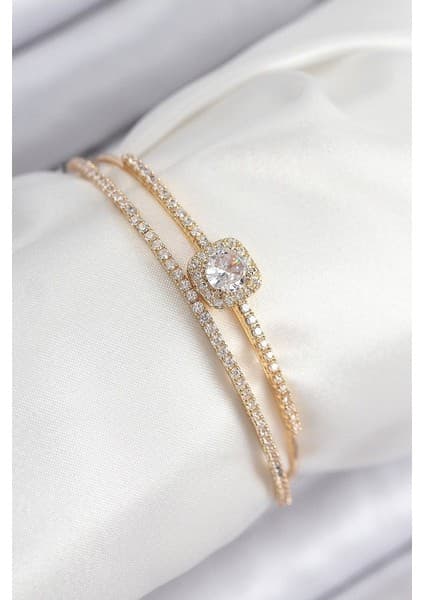 Clariss Pirinç Zirkon Taşlı Baget Model Gold Renk Kadın