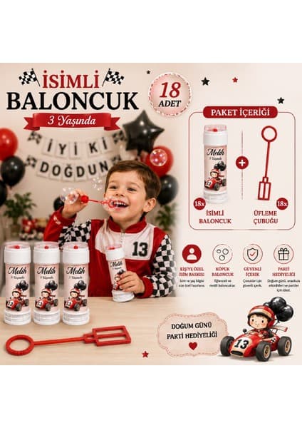 Bkmc Party Kişiye Özel Isimli Baloncuk 18 Adet – Formula Temalı Doğum Günü Parti Hediyeliği Köpük