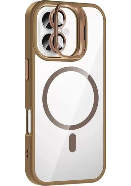 Karahanbey Iphone 16 Remim Lensli Magsafe Standlı Kapak - Kahverengi