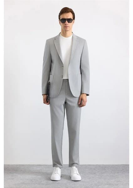 Süvari Gri Slim Mono Yaka Düz Torba Cep 6 Drop Takım
