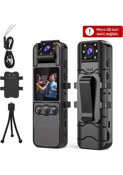 Maetheus H82 1080P WiFi Vücut Kamerası Full HD Ses ve Video Kayıt Cihazı 180° Döner Lens Gece Görüş